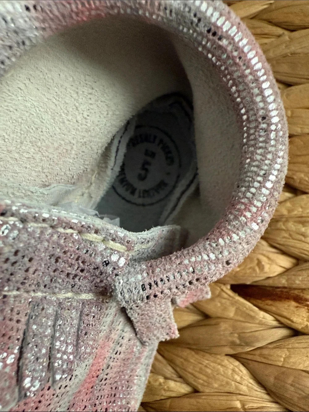 Freshly Picked Iridescent Pink & Silver Baby Moccasins